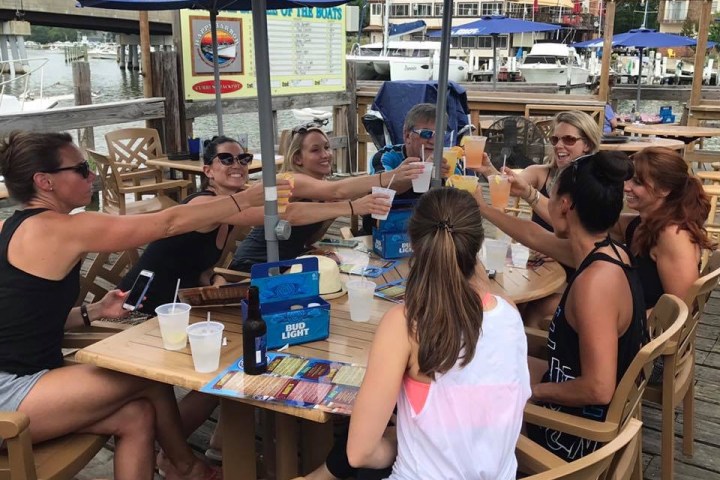 a group of people sitting at a table